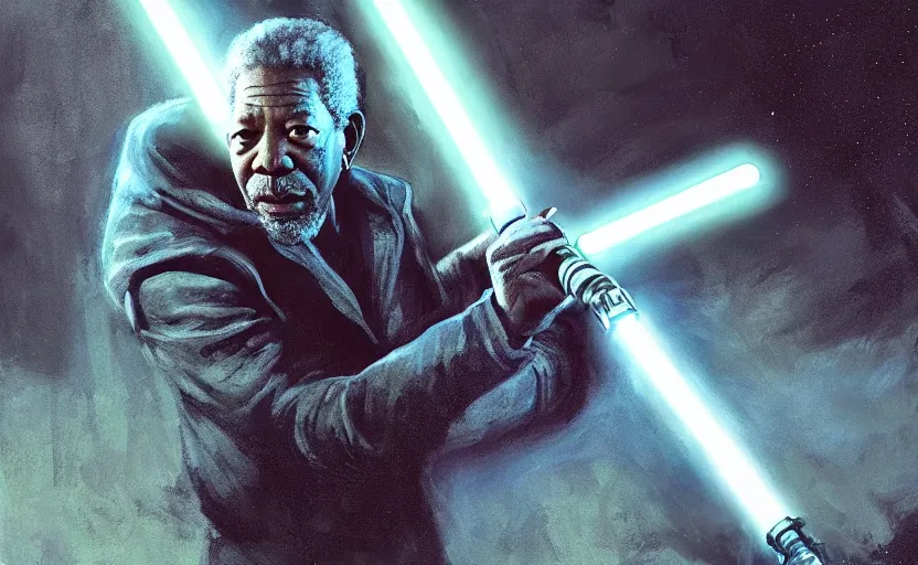 Prompt: morgan freeman holding a lightsaber, water landscape, dramatic lighting, cinematic, establishing shot, long full body shot, extremly high detail, photorealistic, cinematic lighting, post processed, concept art, artstation, matte painting, style by greg rutkowsky