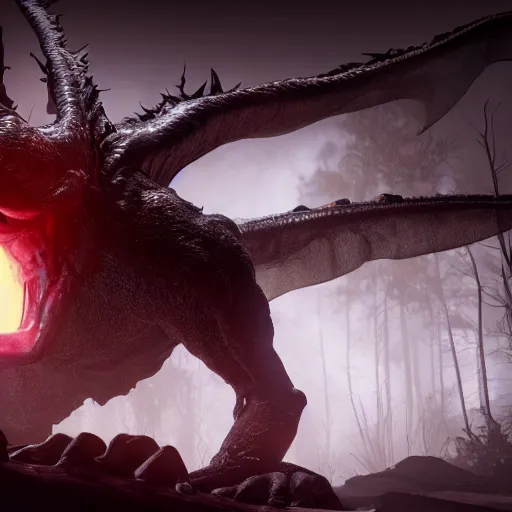 Image similar to cinematography picture with monster with bat wings, cyclope eye, big claws, several arms, hiding in the dark, 8k, unreal engine 5, hyperrealistic quality, ps5