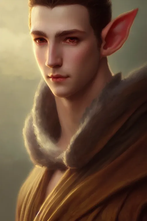 Prompt: a portrait of male Elf, illustration, soft lighting, soft details, painting oil on canvas by Edmund Blair Leighton and Charlie Bowater octane render trending on artstation d&d characters, 4k, 8k, HD