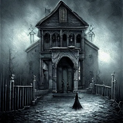 Image similar to grunge cartoon drawing of the end of the world by - michael karcz , in the style of corpse bride, horror themed, detailed, elegant, intricate