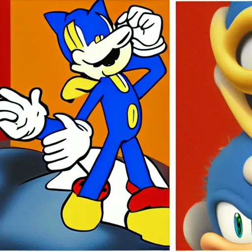 Image similar to 1940s disney film about super mario and sonic the hedgehog