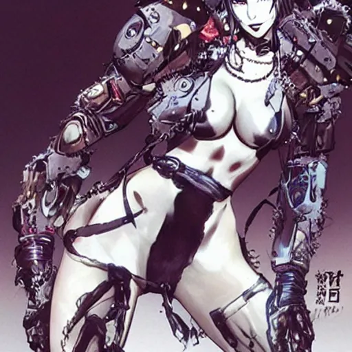 Image similar to 🍌 🤯 🍒 beautiful monster girl, yoji shinkawa