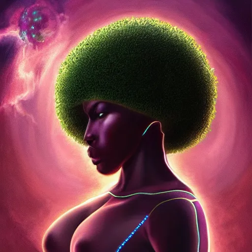 Prompt: afrofuturistic techno - mage uploading ancestral knowledge to the uni - mind interface, dark fantasy, occult, hyperrealistic, high - quality, surrealist painting, artstation