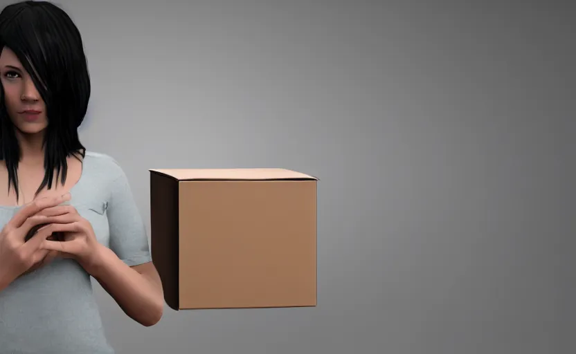 Image similar to a woman holding a box, unreal engine