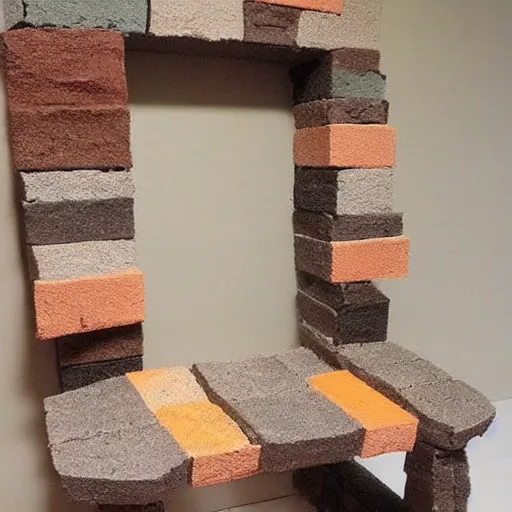 Prompt: chair made out of bricks, art project