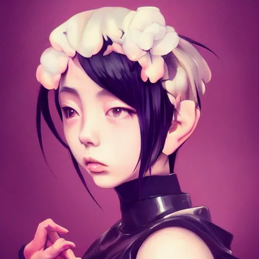 Image similar to a beautiful young japanese billie eilish hitomi tanaka alluring instagram model in elaborate latex tank top, jrpg tank top made from latex demon faces, by guweiz and wlop and ilya kuvshinov and artgerm and, aesthetic, gorgeous, stunning, alluring, attractive, artstation, deviantart, pinterest, digital art