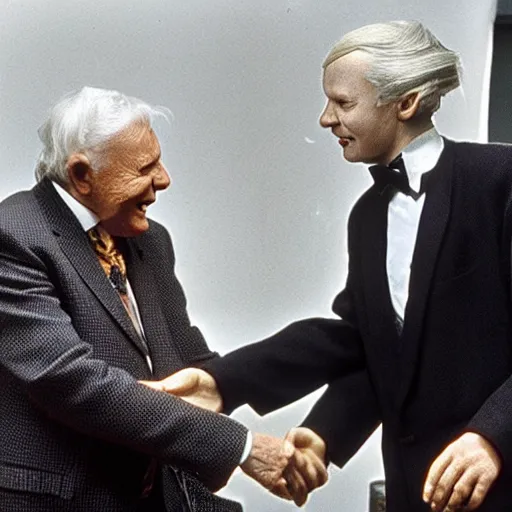 Image similar to Sir David Attenborough shaking hands with a Martian alien