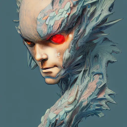 Image similar to prompt : magma character portrait soft light painted by james jean and katsuhiro otomo and erik jones, inspired by evangeleon anime, smooth face feature, intricate oil painting, high detail illustration, sharp high detail, manga and anime 1 9 9 9