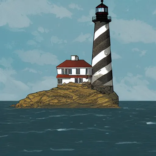 Image similar to digital art of a coastal landscape with a lighthouse, by Disco Elysium