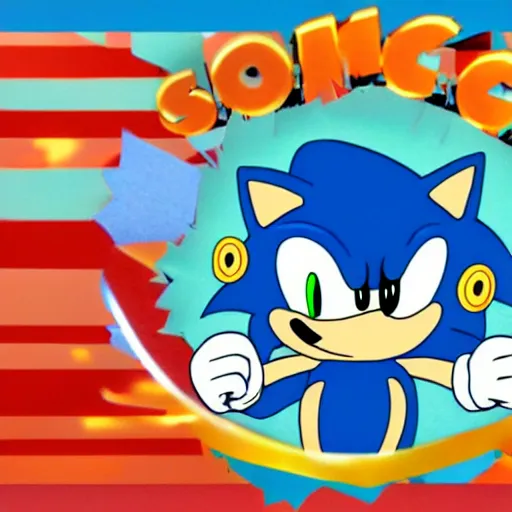 Prompt: Sonic The Hedgehog in the style of Cuphead