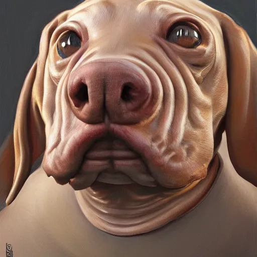 Image similar to blobfish as a dachshund | highly detailed | very intricate | elaborate outfit | symmetrical | cinematic lighting | award - winning | closeup portrait | painted by donato giancola and mandy jurgens and charlie bowater | featured on artstation