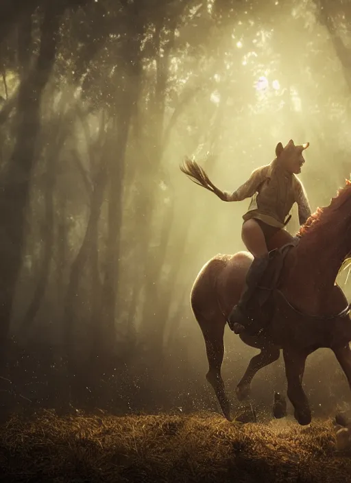 Image similar to the horse subdues the man while riding, volumetric lighting, beautiful, golden hour, sharp focus, ultra detailed, cgsociety by leesha hannigan, ross tran, thierry doizon, kai carpenter, ignacio fernandez rios, noir photorealism, film