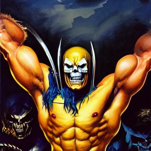 Prompt: ultra realistic portrait painting of skeletor as wolverine, art by frank frazetta, 4 k, ultra realistic, highly detailed, epic lighting