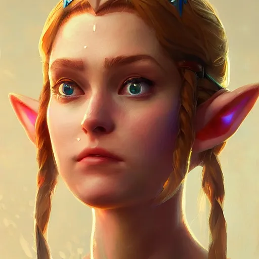 Prompt: portrait of zelda, full view, popular on artstation, artstationhd, artstationhq 8 k, volumetric lighting, super focused, no blur, trending on artstation, ultra detailed, by artgerm and james gurney, greg rutkowski