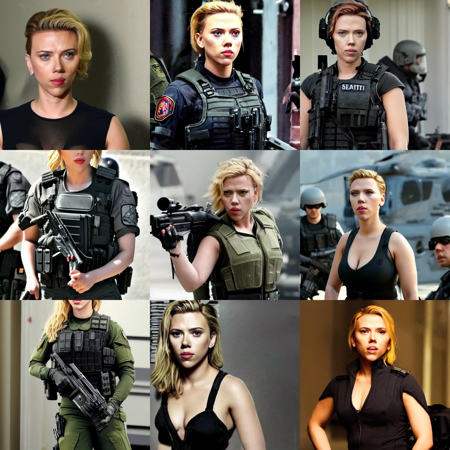 Prompt: scarlett johansson on swat team