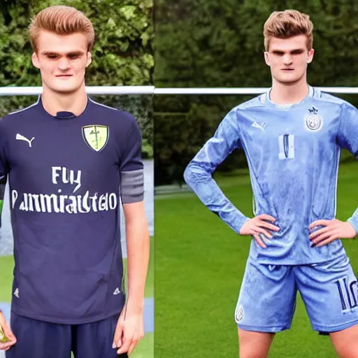 Prompt: a realistic detailed photo of a guy who is an attractive humanoid who is half robot and half humanoid, who is a male android, soccer players martin ødegaard & timo werner, shiny skin, posing like a statue, blank stare, by the pool, on display, showing off his muscles