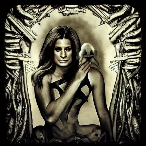 Image similar to lea michele in the style of h r giger, lea michele as supreme dictator of the united states of america