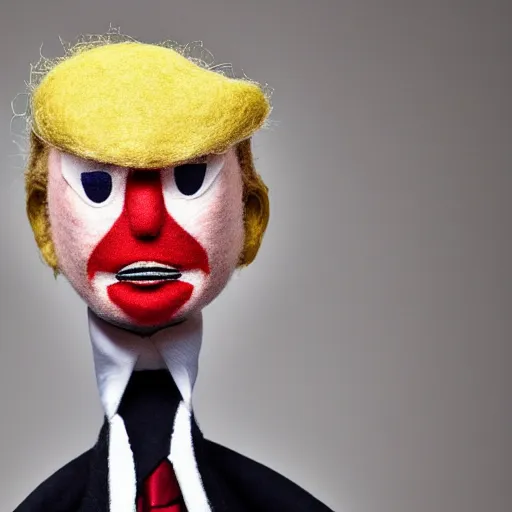 Prompt: Donald Trump puppet photograph felt high quality