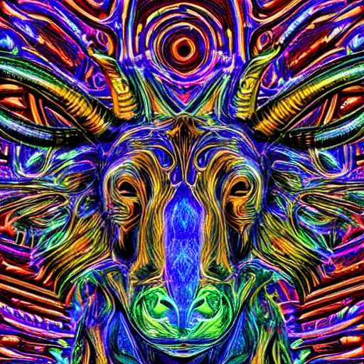 Image similar to Photorealistic physical manifestation of the zodiac taurus. Hyperdetailed photorealism, 108 megapixels, amazing depth, sharp focus, psychedelic overtones, 10k resolution, beautiful glowing colors