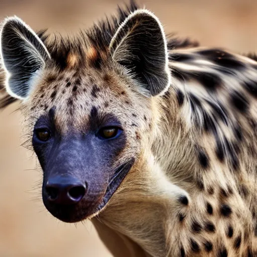 Image similar to close up portrait of a hyena drinking from the pool of water, licking