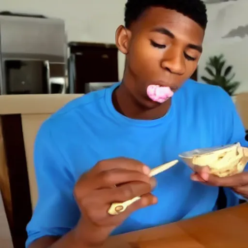 Image similar to YoungBoy never broke again eating ice cream 4K quality super realistic