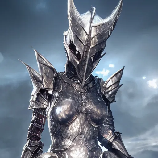 Image similar to highly detailed realistic stunning shot of a beautiful elegant anthropomorphic female dragon knight, doing a majestic pose, armor made of steel, sharp claws and tail, HD octane render, epic cinematography, Artstation, Deviantart, Furaffinity