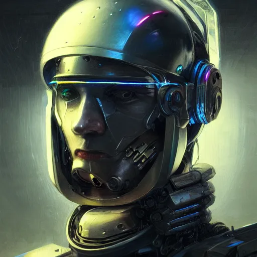 Image similar to robot as a realistic scifi cyberpunk knight, closeup portrait art by donato giancola and greg rutkowski, vintage retro scifi, realistic face, digital art, trending on artstation, glowing energy shielf, symmetry!!!