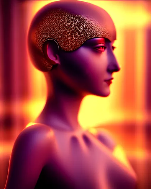 Image similar to dreamy young beautiful female artificial intelligence, metropolis, cinematic, rim light, bokeh, photo - realistic, elegant, high detail, 8 k, masterpiece, photo taken in 1 9 3 0