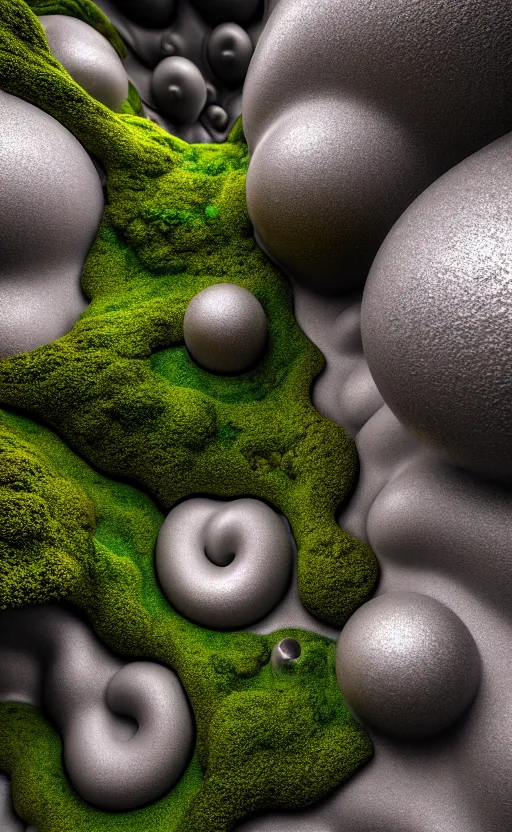 Image similar to highly detailed ultra sharp 3 d render cinematic composition of a smooth ceramic porcelain biomorphic magnolia stone nebula fluid fractal sci - fi surreal architecture landscape, granite, metallic, magnesium, marble, moss and lichen, vincent callebaut composition, mamou - mani, archviz, beautiful lighting, 8 k, unreal engine, hdr,