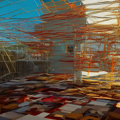 Image similar to architecture models made from colorful fabric, translucent, structure, octane render, incredibly detailed