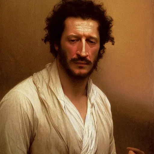 Prompt: painting of geoffrey rush as hector barbosaa. art by william adolphe bouguereau. during golden hour. extremely detailed. beautiful. 4 k. award - winning.