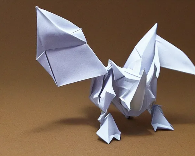 Prompt: complicated origami of a dragon by kamiya satoshi, complex and beautiful