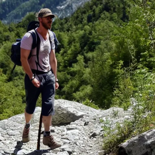 Prompt: Ryan gosling hiking in Slovenia