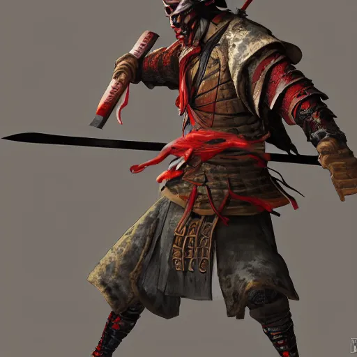 Image similar to Sickly diseased dying Samurai warrior wielding a katana, by Feng Zhu, highly detailed, excellent composition, cinematic concept art, dramatic lighting, trending on ArtStation