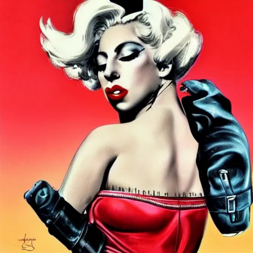 Prompt: lady gaga as a pinup model as nose art on the front of a b - 1 7 bomber