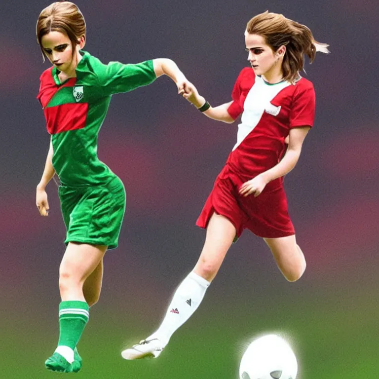 Image similar to emma watson as lokomotiv football player, hyper realistic, highly detailed