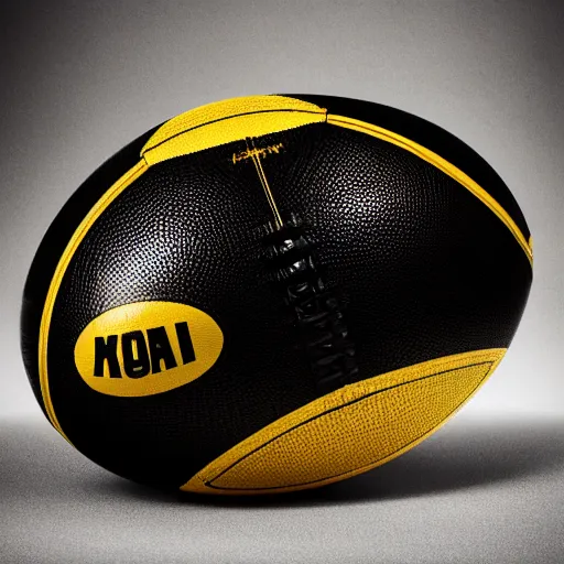 Image similar to black and gold American football, studio lighting, advertising photography