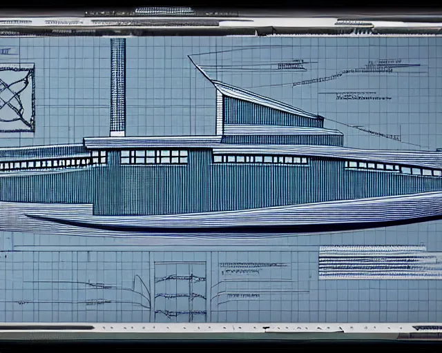 Prompt: ornately annotated blueprint schematics for a large unknown lovecraftian ship, ultrafine, hyperrealistic, intricate, sharp focus, smooth, unreal engine, dramatic lighting, ethereal, 8 k