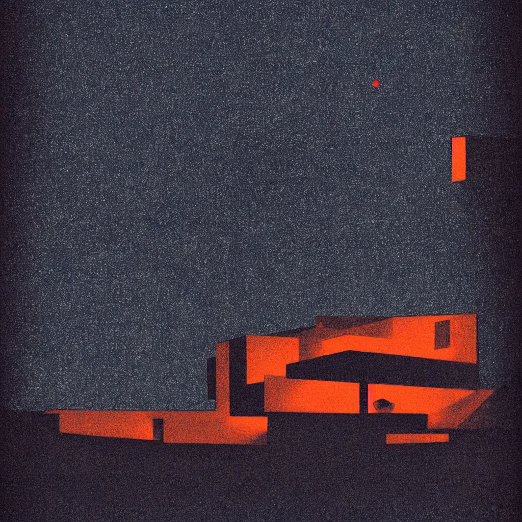 Image similar to staring at the night sky, mads berg, karolis strautniekas, film noir, stippled light, dramatic lighting, editorial illustration, detailed, fine texture, matte print, art deco, brutalism, dark blue + dark orange, red, black, ( ( habitat 6 7 background ) )