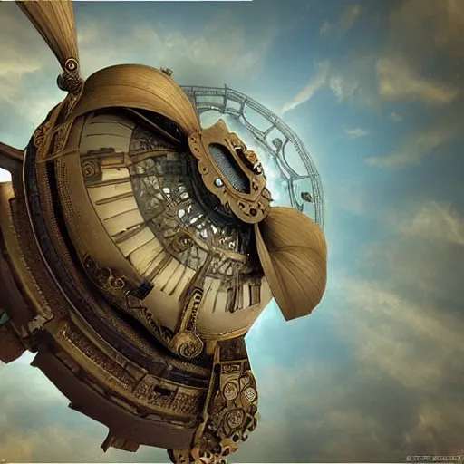 Image similar to flying city in a bronze tulip, sky, steampunk!!!, fantasy art, steampunk, masterpiece, octane