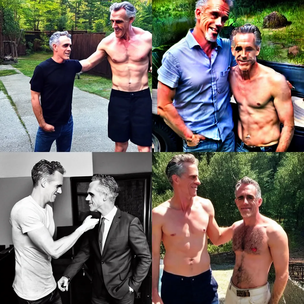 Prompt: Jordan Peterson handsome shirtless petting a Minion