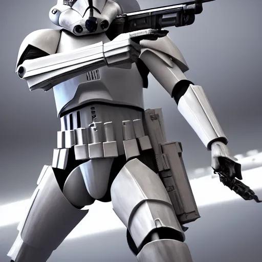 Image similar to epic intricate digital art of a clone trooper training in a simulation in kamino, clone wars, star wars, fan art, hyperrealist, ultra detailed, sharp focus, polished, consistency, octane, arnold, physical, cinema 4 d, unreal engine 5, visual effects, cinematic, 8 k uhd, highest resolution, photoshop, after effects