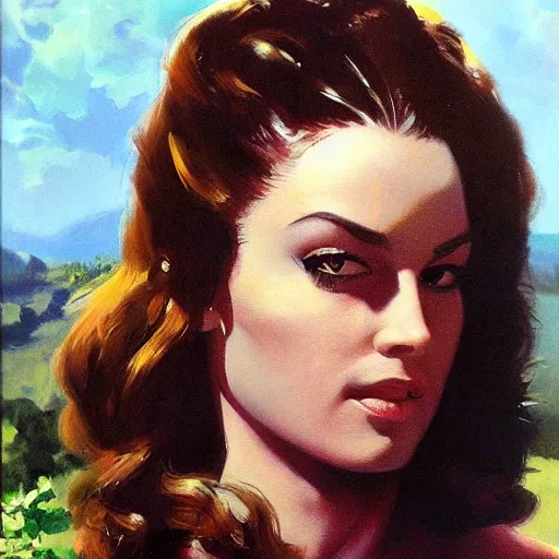 Image similar to ultra realistic portrait painting of amy adam in a western ad, art by frank frazetta, 4 k, ultra realistic, highly detailed, epic lighting