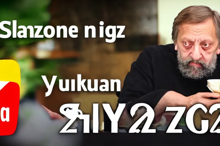 Image similar to Slavoj Žižek mukbang, youtube thumbnail