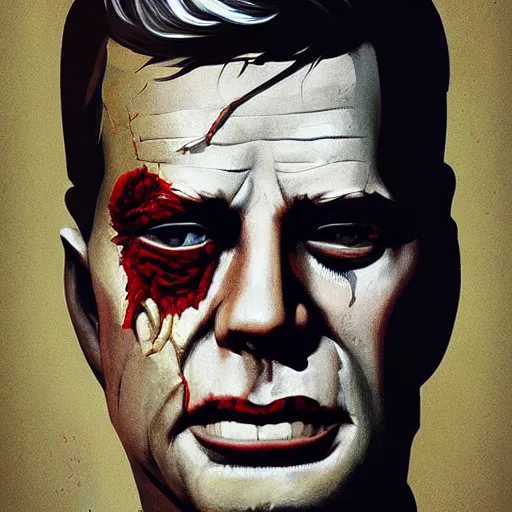 Image similar to portrait of zombie JFK with flesh peeling off his face, Greg Rutkowski