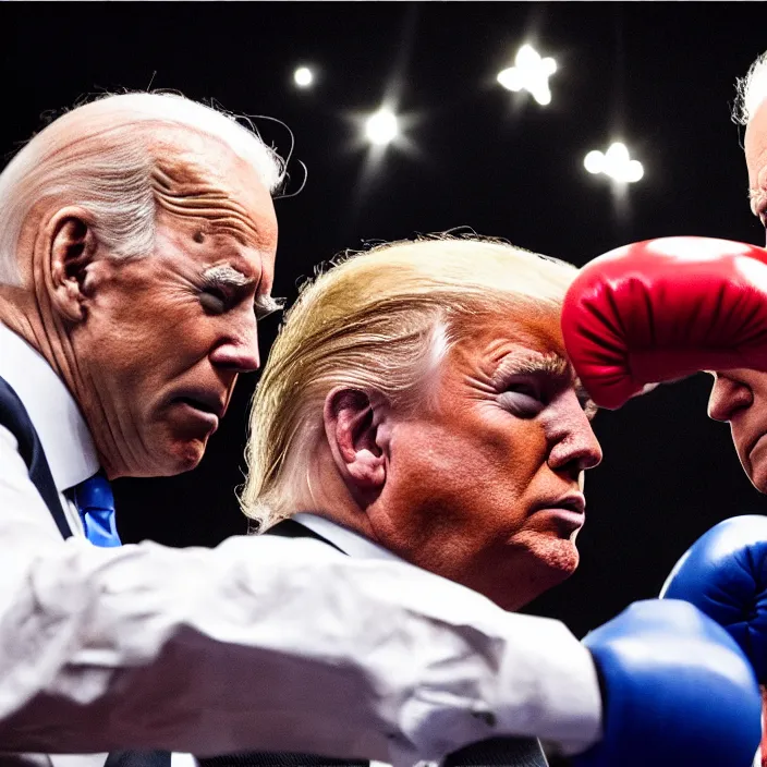 Image similar to donald trump and joe biden boxing match, high quality photo