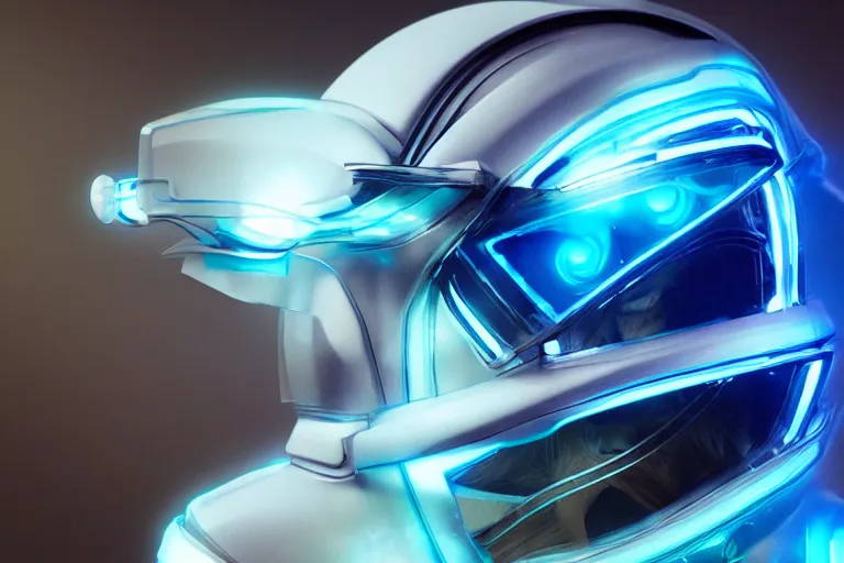 Prompt: futuristic translucent fluid aquamarine cyber helmet visor, intricate, glowing, eyecandy, colorful, 3 d, octane render, photorealistic, modern, warp,