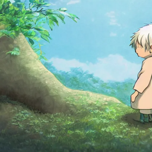 Prompt: friendly boyand small creature , with Fragile looking character portrait face made in Studio Ghibli artstyle ,highly detailed art, beautiful scene, sharp focus, smooth, 8k, anime art, fantasy, style in ghibli anime