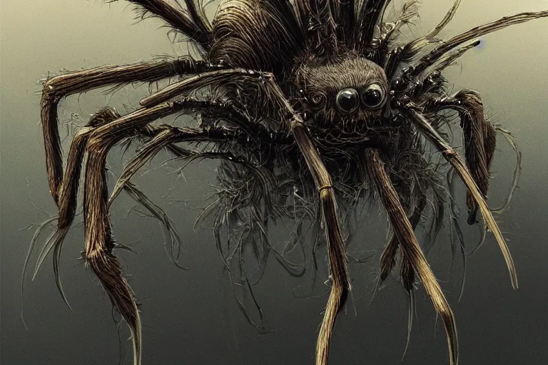 Prompt: A photorealistic portrait painting of a hideous woman with giant spider legs and hair needles crawling out of a volcano, illustration, detailed, award-winning, trending on artstation, 4k by H.R. Giger -1024