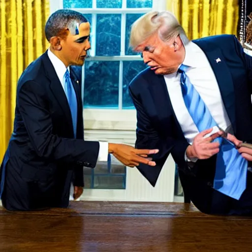 Image similar to obama and donald trump sword fight